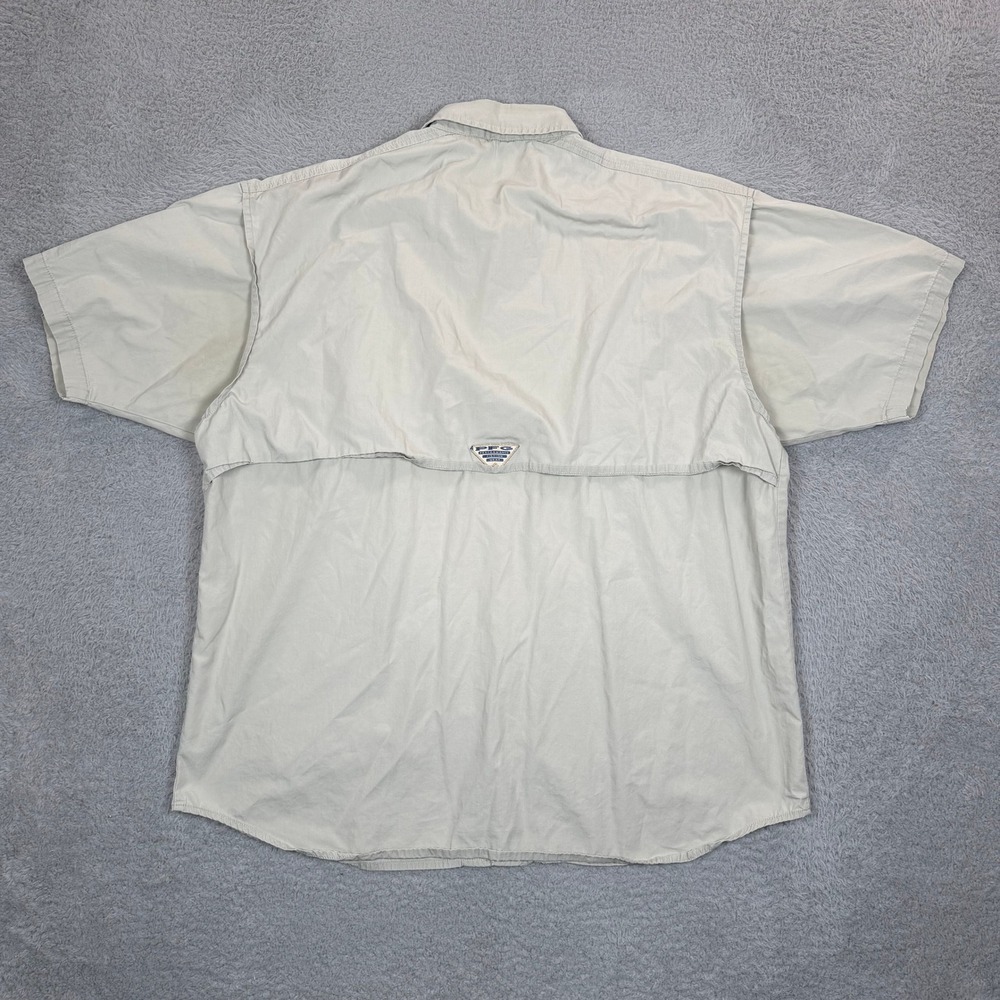 Columbia PFG Mens Medium Tan Short Sleeve Vented Fishing Shirt Cotton Bahama - Picture 2 of 10